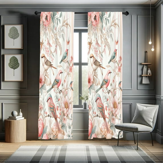 Ambesonne Birds and Nature Curtains 2 Panel Set, Art Garden Wings, Pair of - 28" x 63", Pastel Pink Pale Seafoam