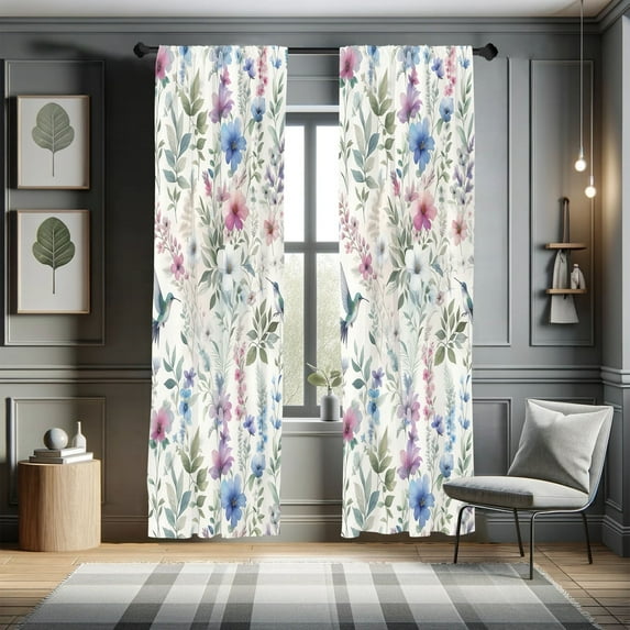 Ambesonne Birds and Nature Curtains 2 Panel Set, Cottagecore Wings, Pair of - 28" x 95", White Laurel Green Lilac