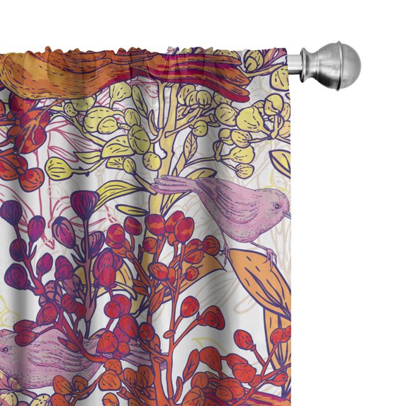 Ambesonne Birds and Nature Curtains, Art Floral Scene, Pair of 28"x84", Burnt Sienna Dark Pink