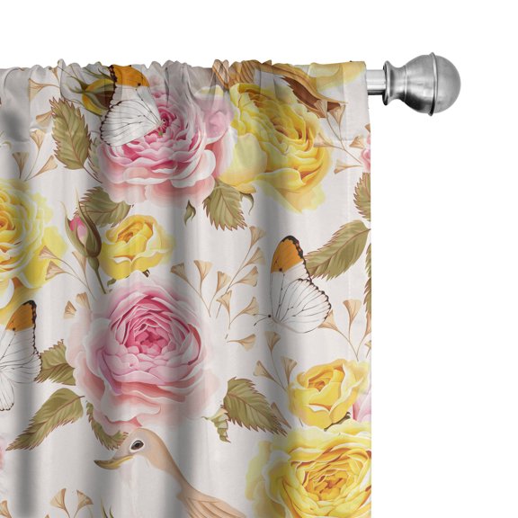 Ambesonne Birds and Nature Curtains, English Roses Art, Pair of 28"x63", Earth Yellow Fawn Sepia