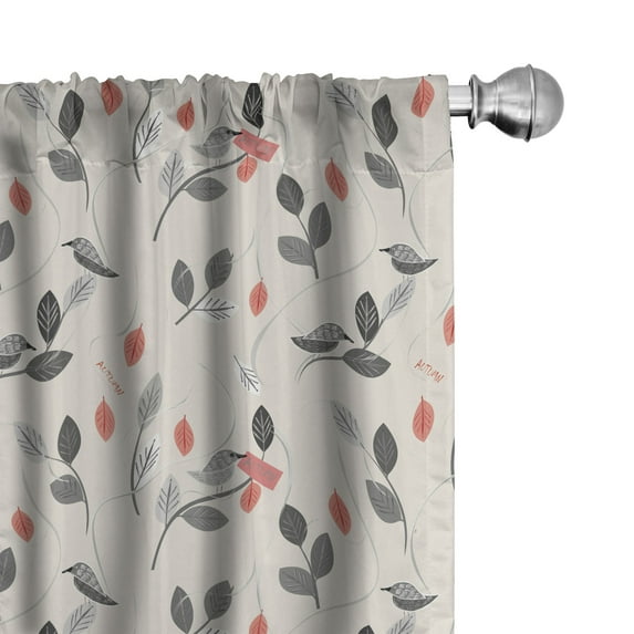 Ambesonne Birds and Nature Curtains, Leaves Autumn Art, Pair of 28"x95", Coral Pale Grey Pink