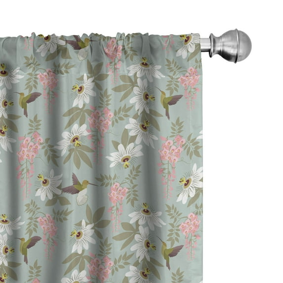 Ambesonne Birds and Nature Curtains, Passionflower Art, Pair of 28"x63", Dried Rose Reseda Green