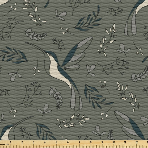 Ambesonne Birds and Nature Fabric by the Yard Upholstery, Hummingbirds Motif, 1 Yard, Cream Sage Green
