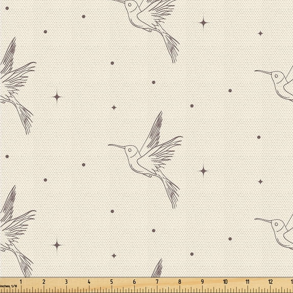 Ambesonne Birds and Nature Fabric by the Yard Upholstery, Wingy Animal Print, 2 Yards, Cream Pale Grey