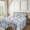 thumbnail image 1 of Ambesonne Birds and Nature Fitted & Flat Sheet with Shams 4 Pcs Set, Leafy Retro Roses, Queen, Ceil Blue White Blush, 1 of 5