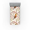 thumbnail image 1 of Ambesonne Birds and Nature Fitted Sheet, Japanese Sparrow, Twin Size, Vermilion Pale Pink Cream, 1 of 5