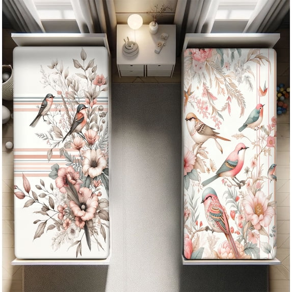 Ambesonne Birds and Nature Fitted Sheet Set 2 Pack All-Round Elastic, Spring Peony Wings, California King, Salmon Dark Sea Green