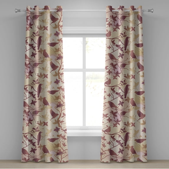 Ambesonne Birds and Nature Grommet Curtain, Art Chill Branches, 50"x108", Dried Rose Pale Peach