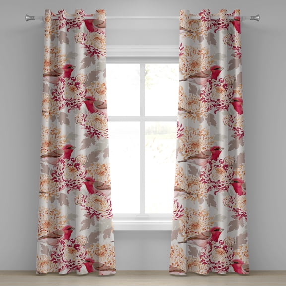 Ambesonne Birds and Nature Grommet Curtain, Art Vintage Floral, 50"x96", Dark Pink Champagne and Dust