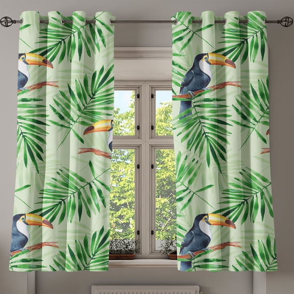 Ambesonne Birds and Nature Grommet Curtain, Exotics Toucan Art, 50"x63", Purpleblue Fern Green
