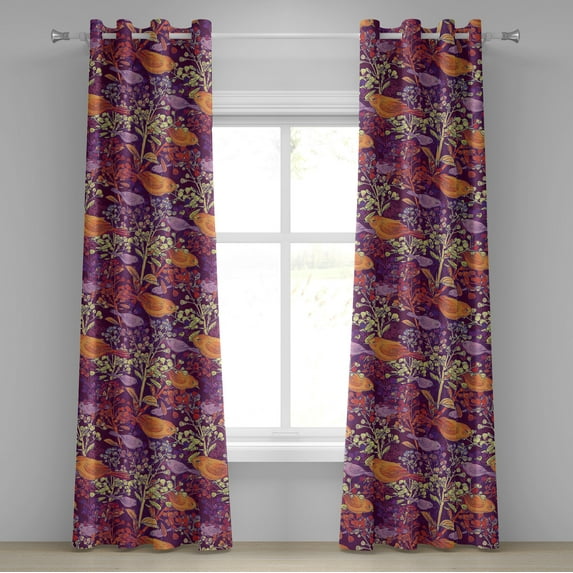 Ambesonne Birds and Nature Grommet Curtain, Fantasy Animals, 50"x96", Purple Orange and Lilac