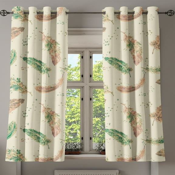 Ambesonne Birds and Nature Grommet Curtain, Feathers Pattern, 50"x63", Pale Green Fern Green