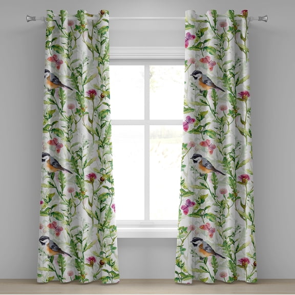 Ambesonne Birds and Nature Grommet Curtain, Jungle Winged Art, 50"x120", Fern Green Magenta