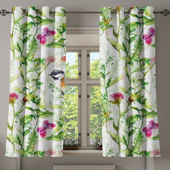 Ambesonne Birds and Nature Grommet Curtain, Jungle Winged Art, 50"x60", Fern Green Magenta