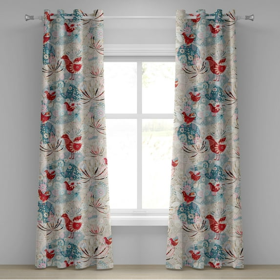 Ambesonne Birds and Nature Grommet Curtain, Psychedelic Floral, 50"x72", Dark Pink Champagne Blush