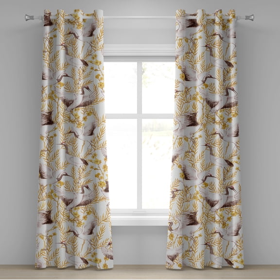 Ambesonne Birds and Nature Grommet Curtain, Simple Crane Art, 50"x84", Marigold Dried Rose Ivory