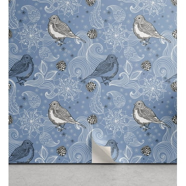 Ambesonne Birds and Nature Peel & Stick Wallpaper for Home, Floral Outline Art, 13"x36", Lavender Blue White
