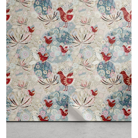 Ambesonne Birds and Nature Peel & Stick Wallpaper for Home, Psychedelic Floral, 13"x36", Dark Pink Champagne Blush