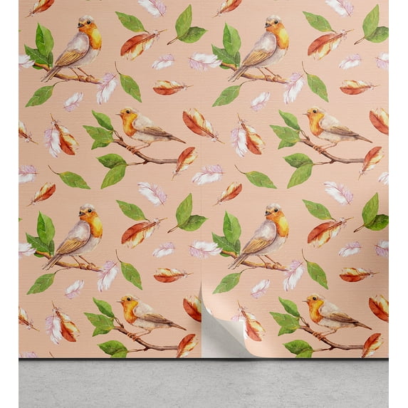 Ambesonne Birds and Nature Peel & Stick Wallpaper for Home, Winged Animals Art, 13"x36", Fern Green Vermilion