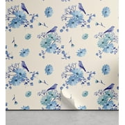 Ambesonne, Birds and Nature Peel & Stick Wallpaper for Home, Winged Animals Art, 13"x72", Off White Ceil Blue