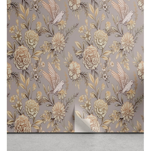 Ambesonne, Birds and Nature Peel & Stick Wallpaper for Home, Wingy Animals Art, 13"x72", Pale Ceil Blue Cream