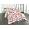 thumbnail image 1 of Ambesonne Birds and Nature Quilted Bedspread Set 3 Pcs, Asian Art Cherry, King, Off White Pale Pink, 1 of 4