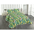 thumbnail image 1 of Ambesonne Birds and Nature Quilted Coverlet 3 Pcs, Realist Macaw Art, Queen Size, Yellow Jade Green Coral, 1 of 4