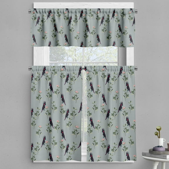 Ambesonne Birds and Nature Valance & Curtain, Cockatoo Parrot, 55"x45", Dark Pink Blue Grey