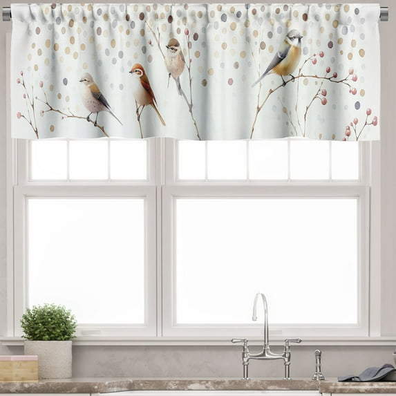 Ambesonne Birds and Nature Valance Pack of 2, Wingy Animals Dots, 42"X12", Coconut Dried Rose Khaki
