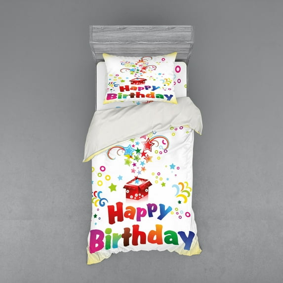 Ambesonne Birthday Bedding Set 3 Pcs, Gift Box Colorful Stars, Twin, Multicolor
