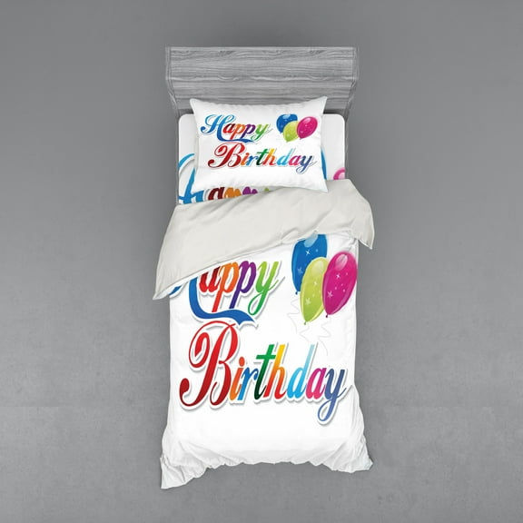 Ambesonne Birthday Bedding Set 3 Pcs, Modern Writing Balloon, Twin, Multicolor