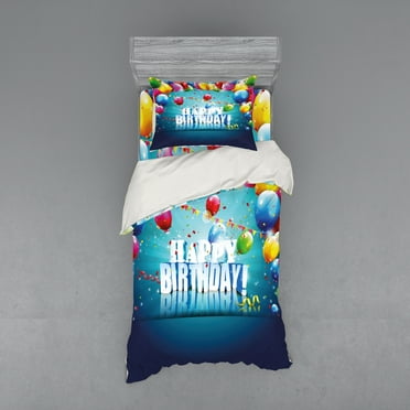 Ambesonne Birthday Bedding Set 3 Pcs, Surprise Party 3D Text, Twin, Multicolor