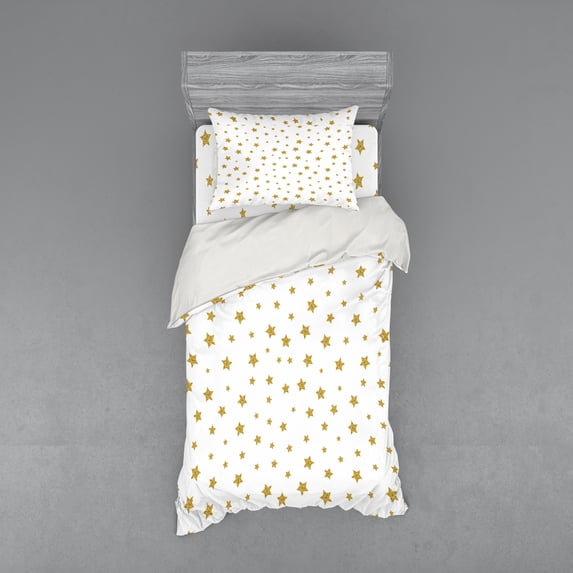 Ambesonne Birthday Bedding Set 3 Pcs, Yellow Stars Pattern, Twin, Yellow and White