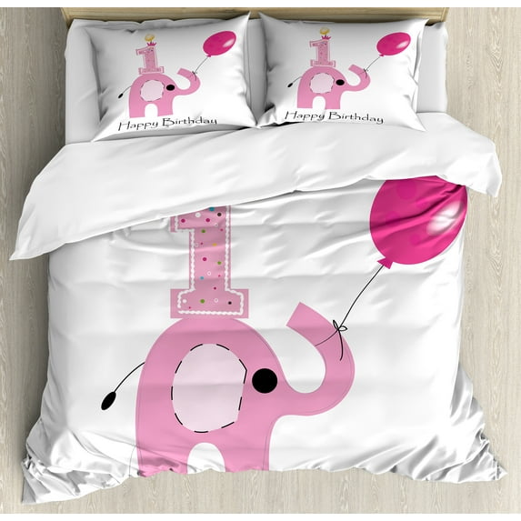 Ambesonne Birthday Duvet Cover Set, Girls Party, 2-Calking, Pale Pink White