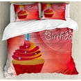 thumbnail image 1 of Ambesonne Birthday Duvet Cover Sets, Cupcake Abstract, 2-King, Red and Orange, 1 of 3