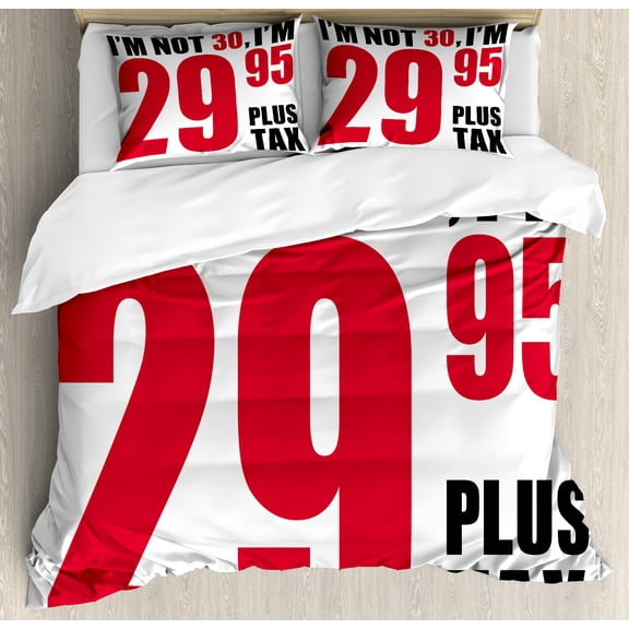 Ambesonne Birthday Duvet Cover Sets, Forever Young Slogan, 2-King, Red Black and White