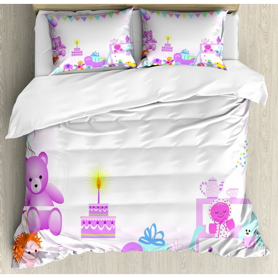 Ambesonne Birthday Duvet Cover Sets, Girl Birthday, 2-King, Pale Pink