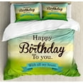 thumbnail image 1 of Ambesonne Birthday Duvet Cover Sets, Sincere Greeting Blur, 2-Queen, Turquoise Green Yellow, 1 of 3