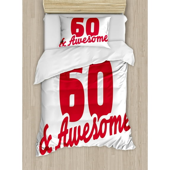 Ambesonne Birthday Duvet Cover Sets, Words 60, 2-Twin, Red Black and White