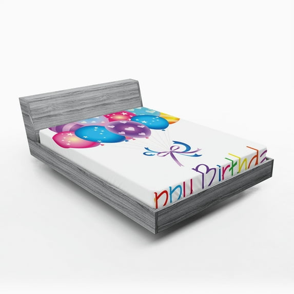 Ambesonne Birthday Fitted Sheet, Balloon Bouquet Hearts, Queen Size, Multicolor