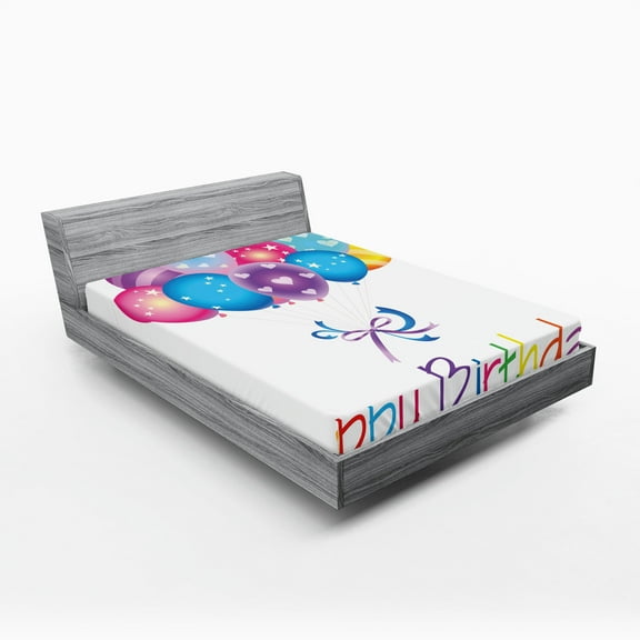 Ambesonne Birthday Fitted Sheet, Balloon Bouquet Hearts, Queen Size, Multicolor