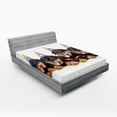 thumbnail image 1 of Ambesonne Birthday Fitted Sheet, Birthday Dogs Hats, Queen Size, Marigold and Black, 1 of 3