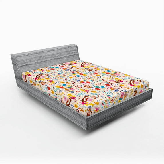 Ambesonne Birthday Fitted Sheet, Celebration, Full Size, Multicolor