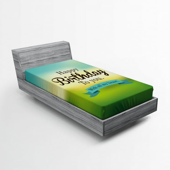 Ambesonne Birthday Fitted Sheet, Sincere Greeting Blur, Twin XL Size, Turquoise Green Yellow