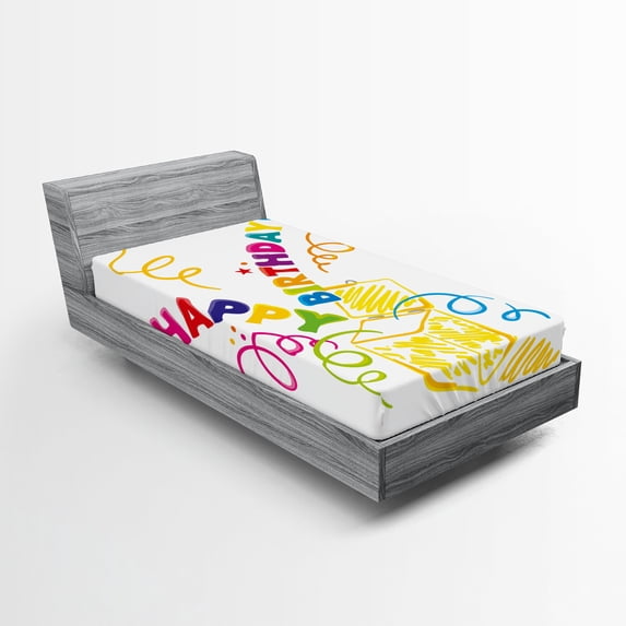 Ambesonne Birthday Fitted Sheet, Surprise in Box Doodle, Twin Size, Multicolor