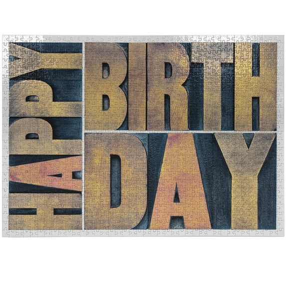 Ambesonne Birthday Jigsaw Puzzle Durable Cardboard, Wooden Printing Blocks, 1000 pcs, Pale Brown Dark Blue