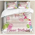 thumbnail image 1 of Ambesonne Birthday Party Duvet Cover Set, Pastel Teddy Bears, 2-Calking, Pale Pink, 1 of 3