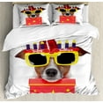 thumbnail image 1 of Ambesonne Birthday Party Duvet Cover Sets, Party Dog Sunglasses, 2-Queen, Yellow and Red, 1 of 3