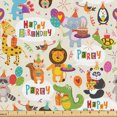thumbnail image 1 of Ambesonne Birthday Party Fabric by the Yard Upholstery, Happy Animals Fun, 5 Yards, Grey Yellow Multicolor, 1 of 5