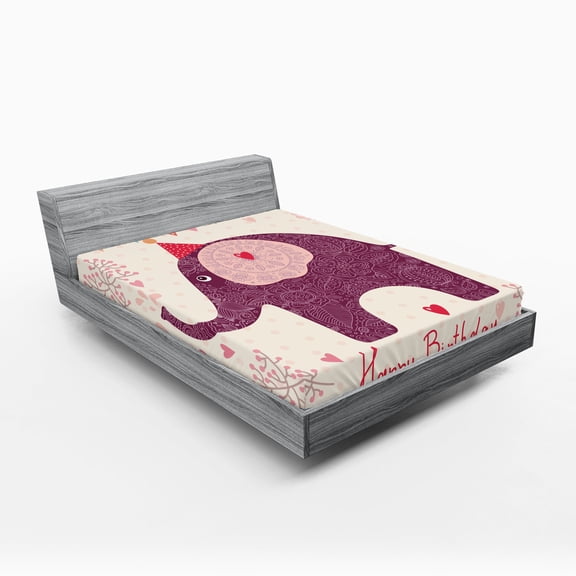 Ambesonne Birthday Party Fitted Sheet, Purple Art, Full Size, Pink